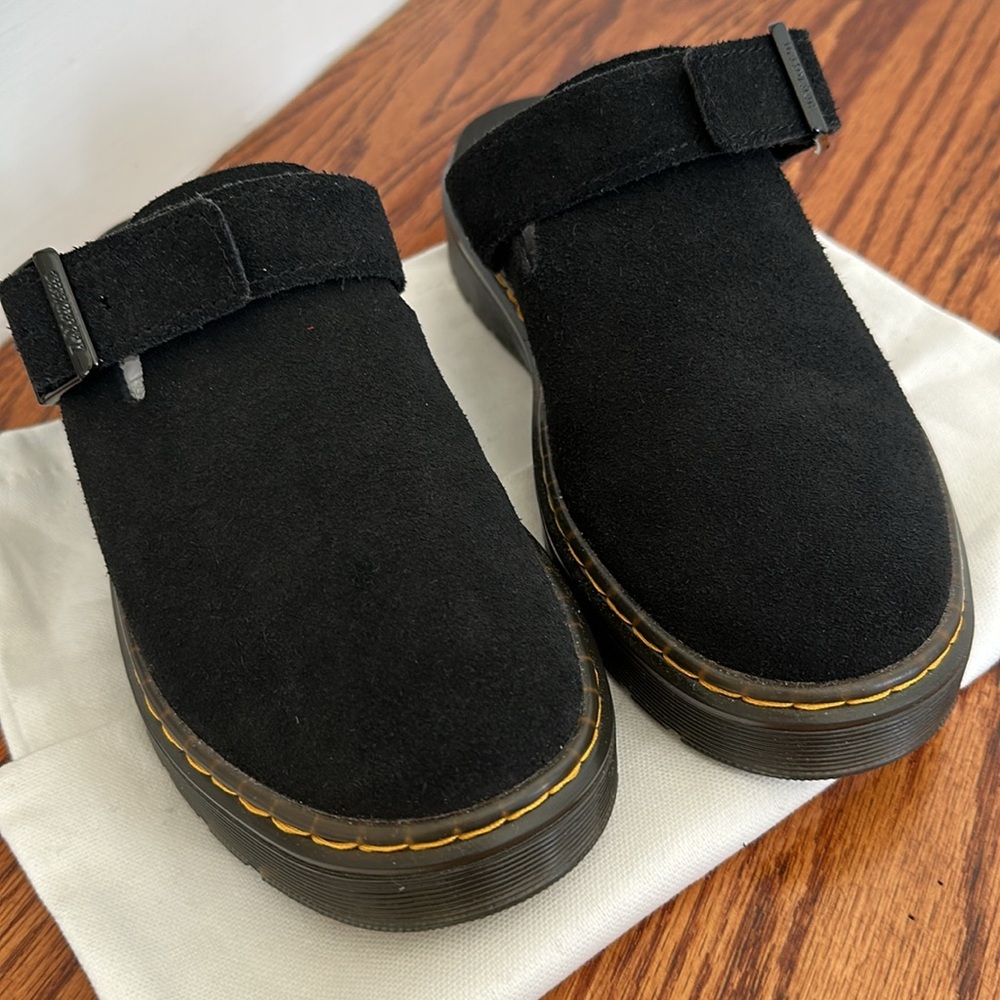 Dr Martens Black Suede Slip-On Clogs adjust strap & convertible 38 - Picture 12 of 13